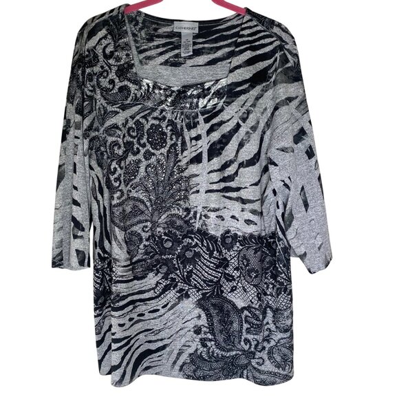 Catherines Top Womens Black & Gray14/16W Artsy Pullover Tunic - Picture 1 of 12